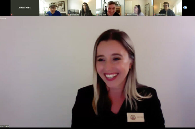 a group of colleagues participating in a virtual team building activity using zoom video conferencing 