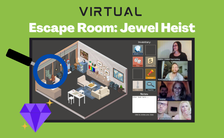 virtual team building activities like virtual escape room jewel heist can be a great spring activity for workgroups