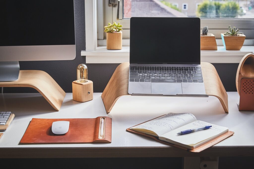 an remote employee workspace that has used a hardware allowance to buy equipment