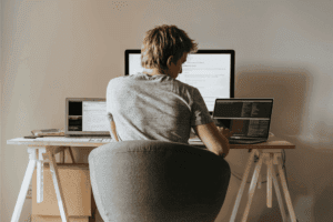 Man working remotely from his home office