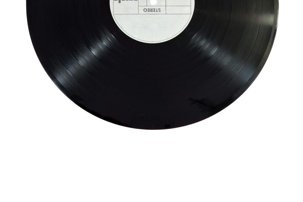 Close up image of a record with a white background