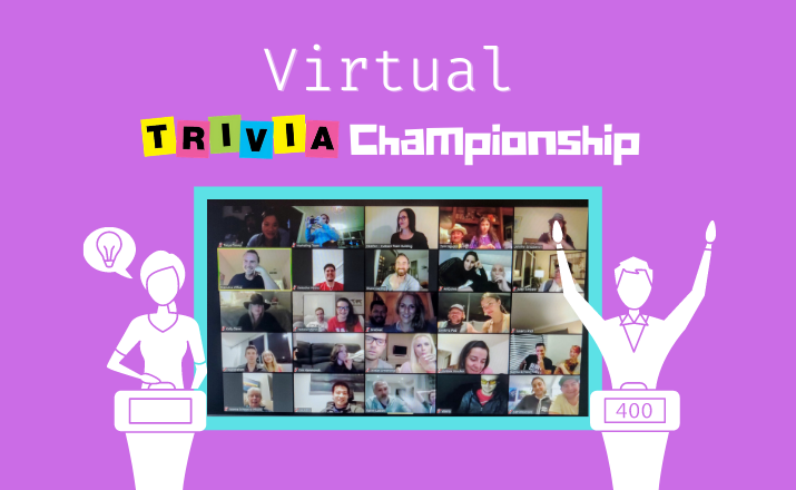 colleagues playing virtual trivia championship together 