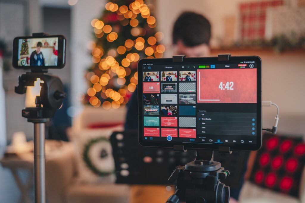 a person taking running virtual a holiday party using technology