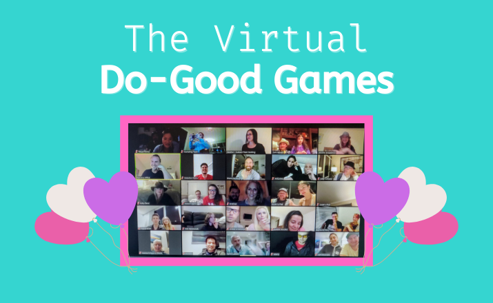 employees doing some good and giving back with a virtual do good games team building activity for the holidays