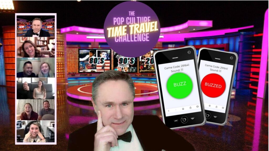 virtual trivia time machine is a team building activity that doubles as a great employee benefit