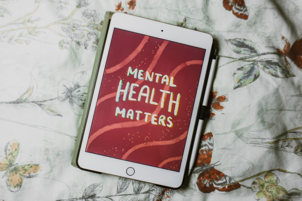 an ipad that has the words mental health matters on the screen