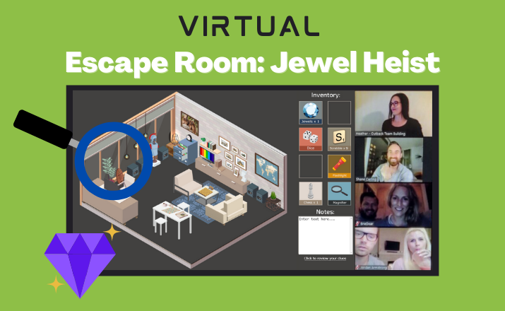 team building activities like virtual escape room jewel heist are perfect team bonding ideas